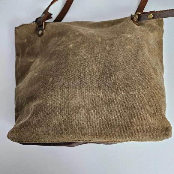 Canvas Shoulder Bag In Blue Waxed Canvas Farmers Market Tote Shoulder Bag - Picture 11 of 16